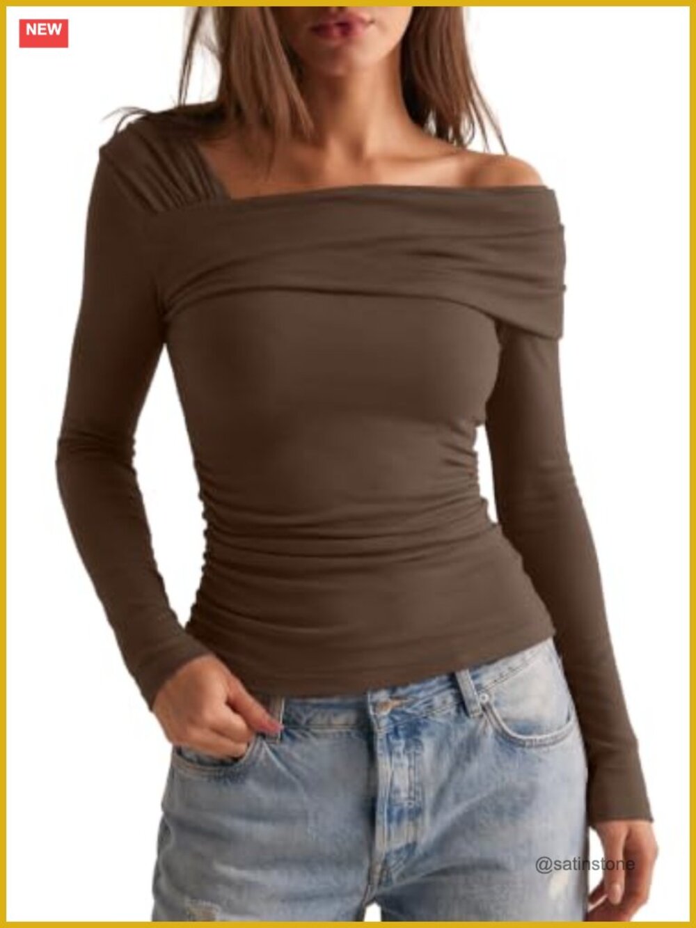 Off Shoulder Long Sleeve Ruched Waist Slim Fit Going Out Blouse Top